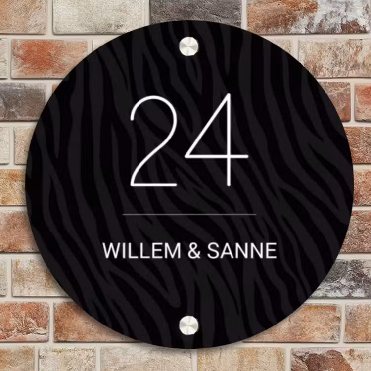 Naambordje voordeur - Rond - Zwart zebraprint - Klassiek — 4