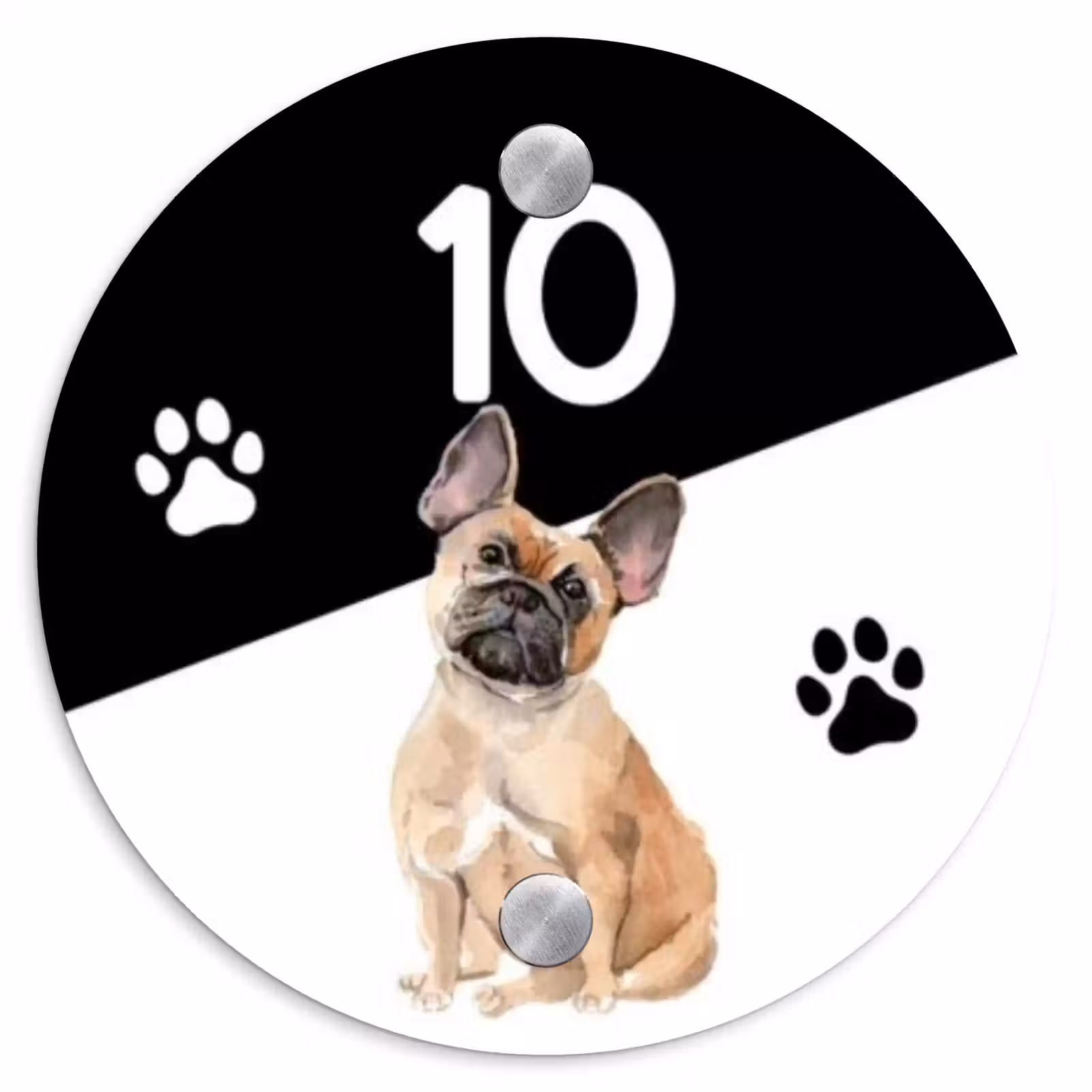 Naambordje voordeur - Rond - Zwart wit - Huisdier - Franse bulldog — 1