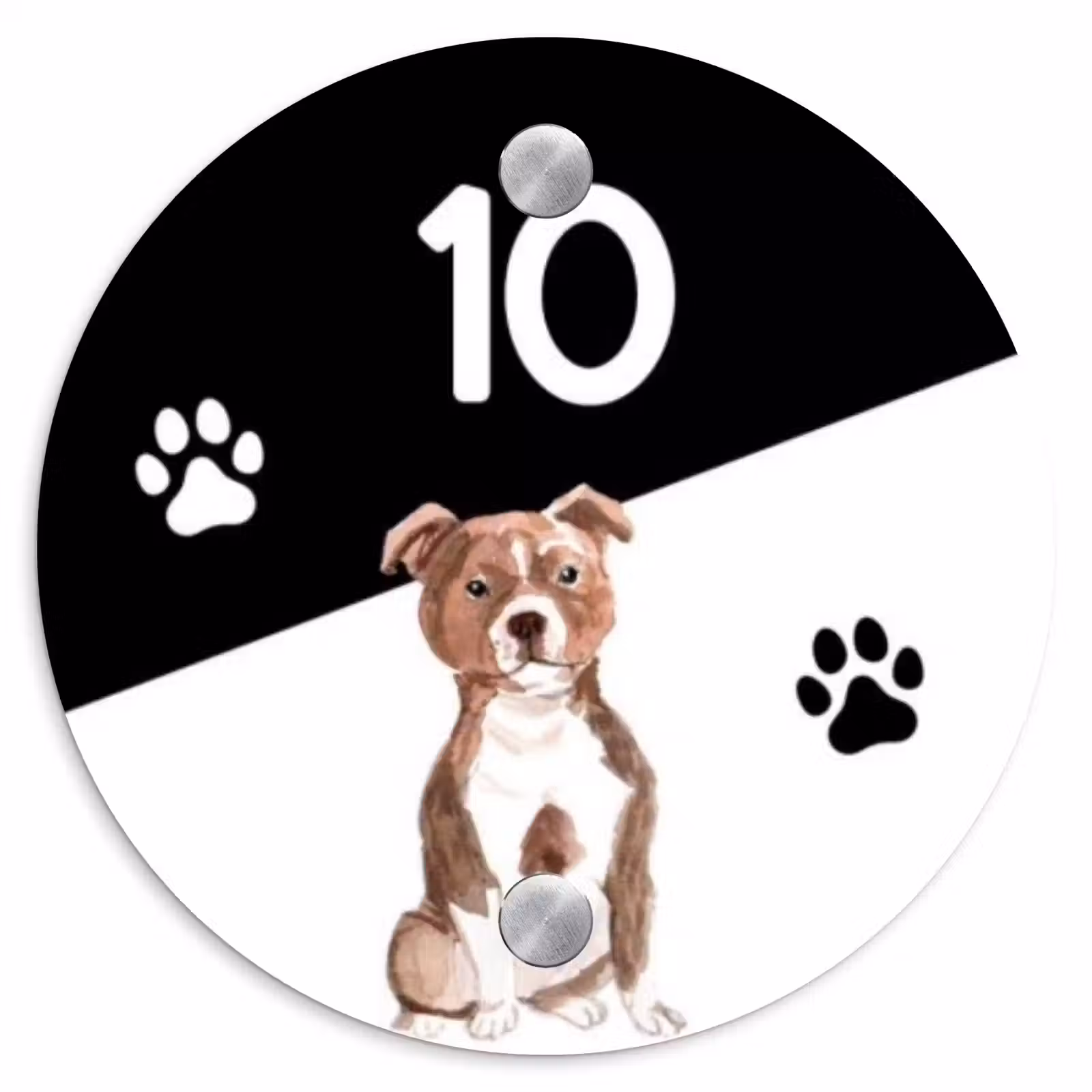 Naambordje voordeur - Rond - Zwart wit - Huisdier - Staffordshire bullterriër — 1