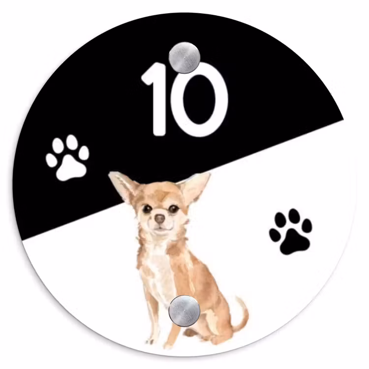 Naambordje voordeur - Rond - Zwart wit - Huisdier - Chihuahua — 1