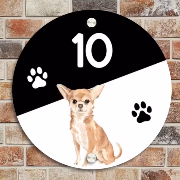 Naambordje voordeur - Rond - Zwart wit - Huisdier - Chihuahua — 4