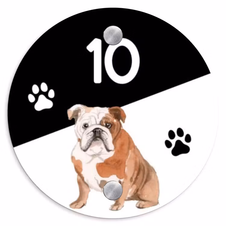 Naambordje voordeur - Rond - Zwart wit - Huisdier - Engelse bulldog — 1