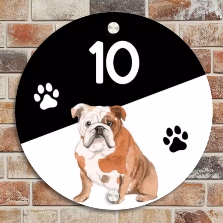 Naambordje voordeur - Rond - Zwart wit - Huisdier - Engelse bulldog — 4