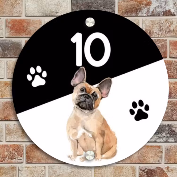 Naambordje voordeur - Rond - Zwart wit - Huisdier - Franse bulldog — 4