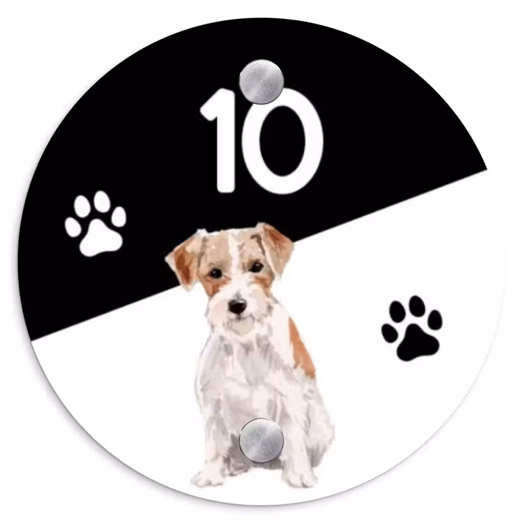 Naambordje voordeur - Rond - Zwart wit - Huisdier - Jack Russel — 1
