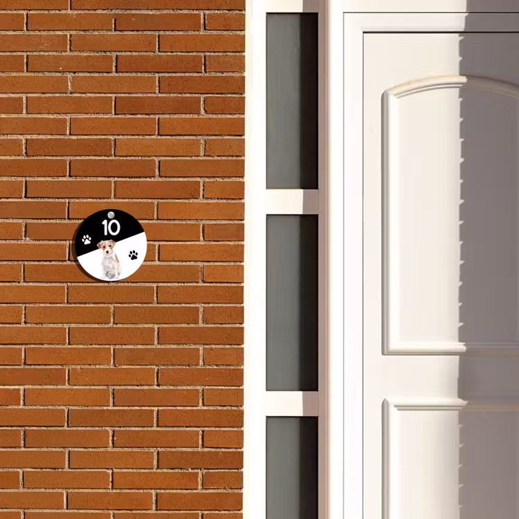 Naambordje voordeur - Rond - Zwart wit - Huisdier - Jack Russel — 3