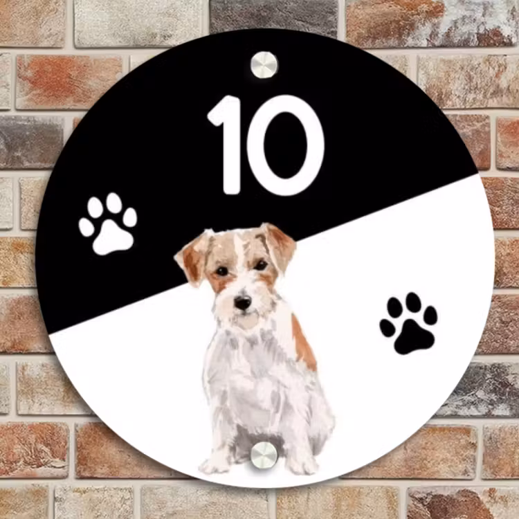 Naambordje voordeur - Rond - Zwart wit - Huisdier - Jack Russel — 4