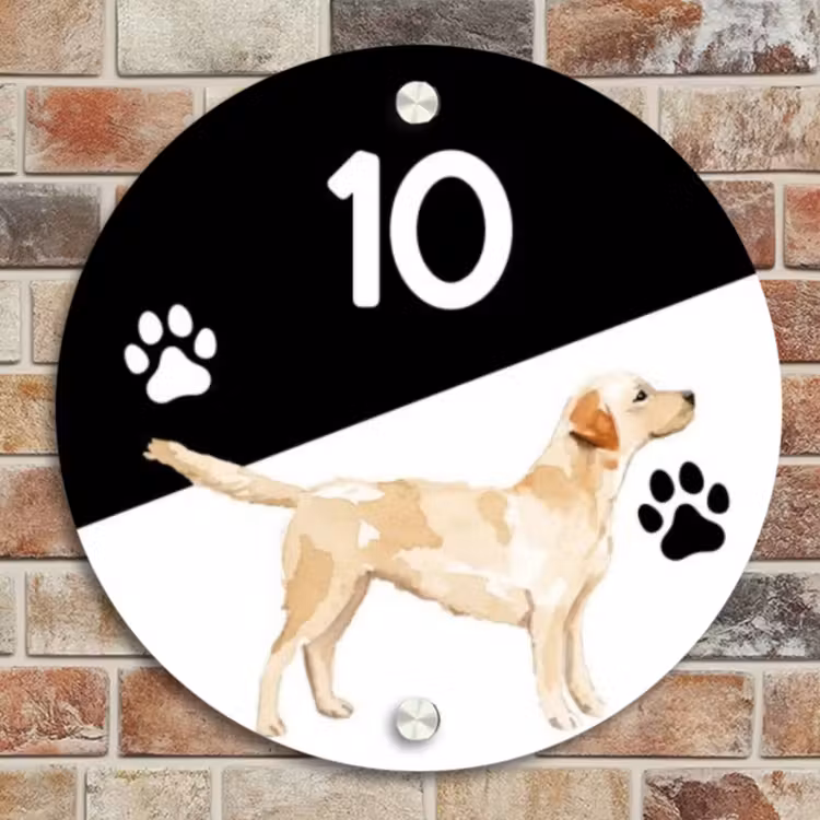 Naambordje voordeur - Rond - Zwart wit - Huisdier - Labrador — 4