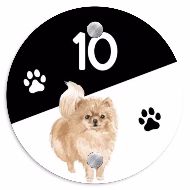 Naambordje voordeur - Rond - Zwart wit - Huisdier - Pomeranian — 1