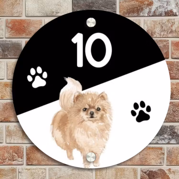 Naambordje voordeur - Rond - Zwart wit - Huisdier - Pomeranian — 4