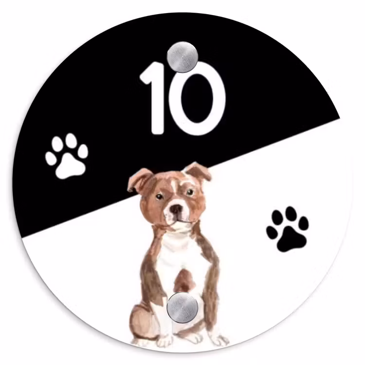 Naambordje voordeur - Rond - Zwart wit - Huisdier - Staffordshire bullterriër — 1