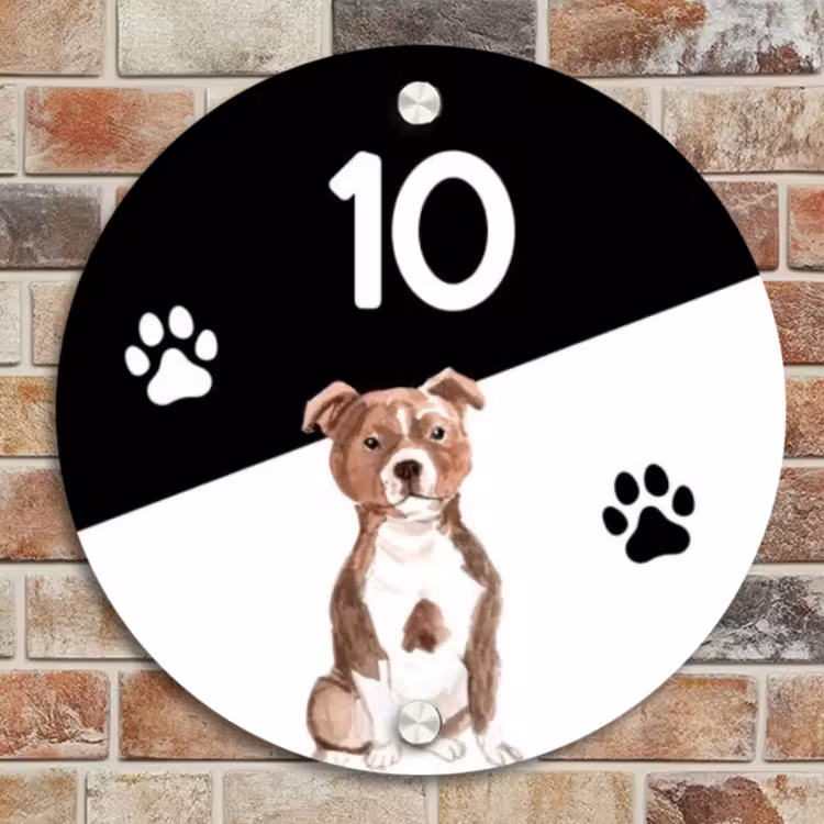 Naambordje voordeur - Rond - Zwart wit - Huisdier - Staffordshire bullterriër — 4