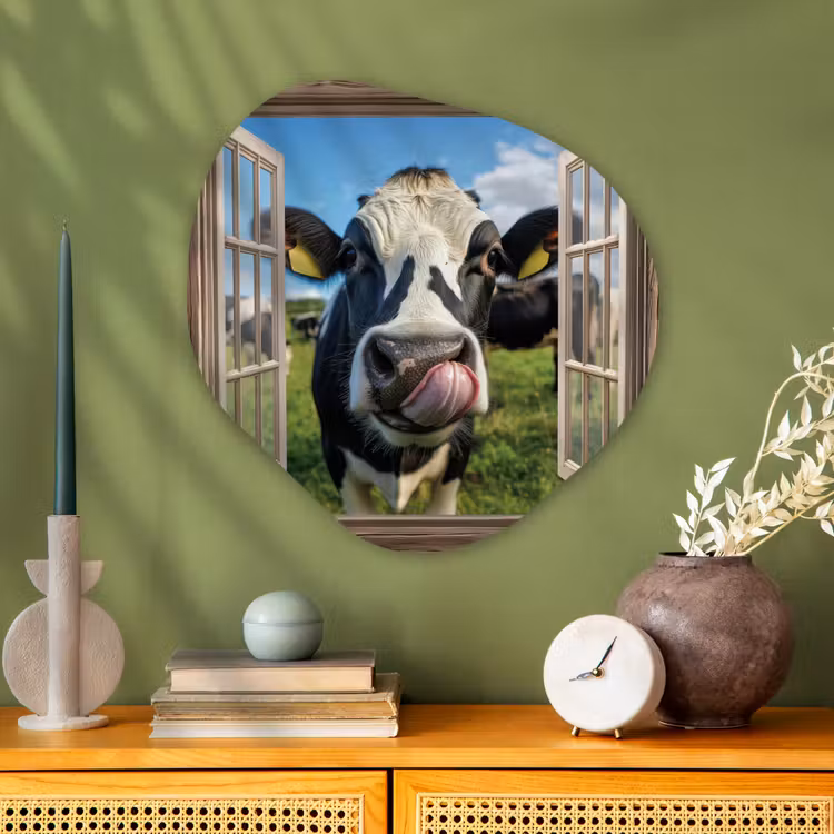 Organische vorm - schilderij - Aluminium - Doorkijk - Koe - Weiland - Dieren - Natuur — 2