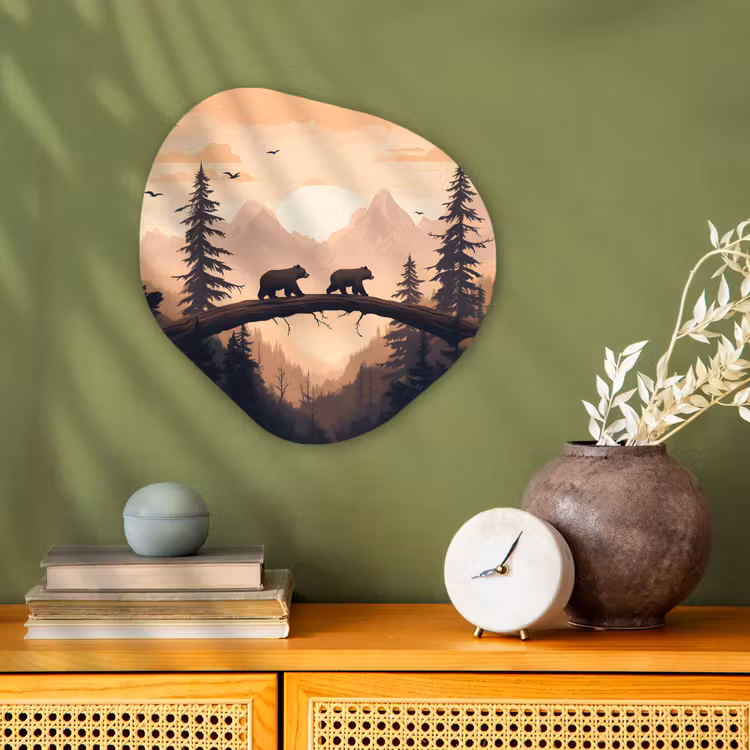 Organisch schilderij – Beren - Bomen - Landschap - Zonsondergang — 2