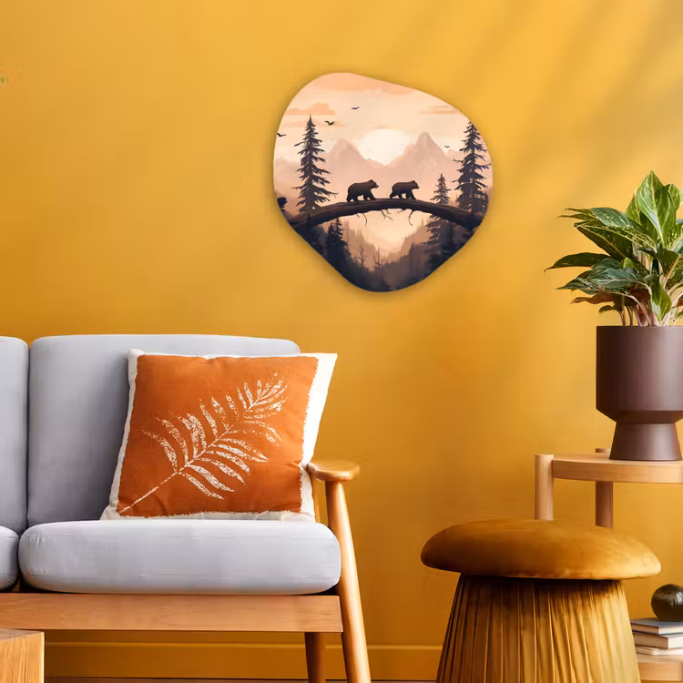 Organisch schilderij – Beren - Bomen - Landschap - Zonsondergang — 3