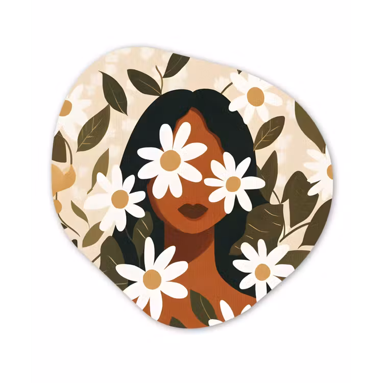 Organisch schilderij – Illustratie - Vrouw - Madeliefjes - Wit — 1