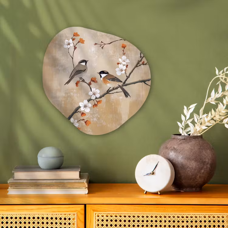 Organisch schilderij – Vogels - Bloesemtak - Bloemen - Oranje — 2