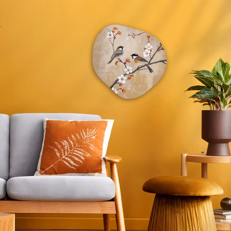 Organisch schilderij – Vogels - Bloesemtak - Bloemen - Oranje — 3