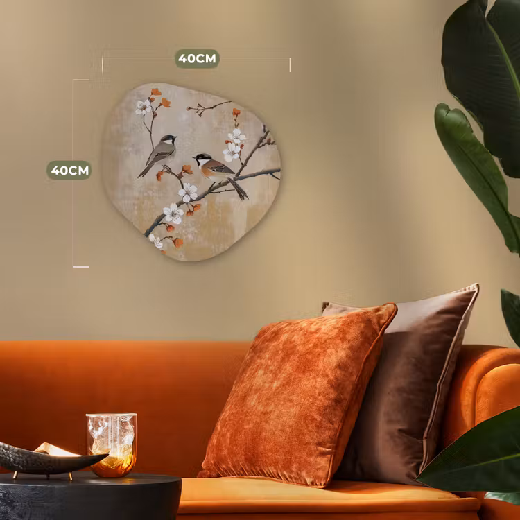 Organisch schilderij – Vogels - Bloesemtak - Bloemen - Oranje — 4