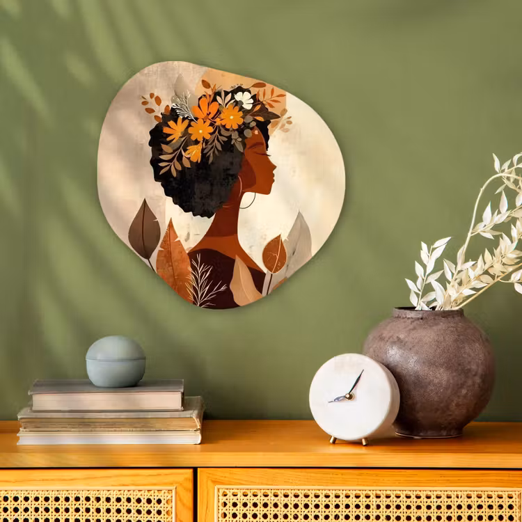Organisch schilderij – Vrouw - Krullen - Bloemen - Beige — 2