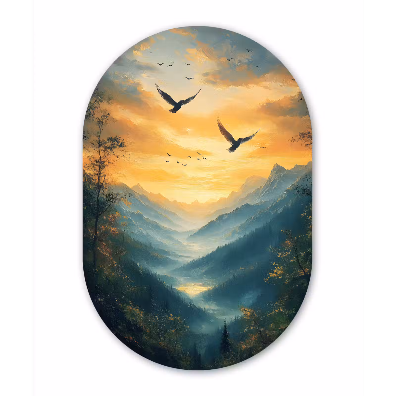 Muurovaal - aluminium - Vogels - Zon - Bomen - Groen — 1