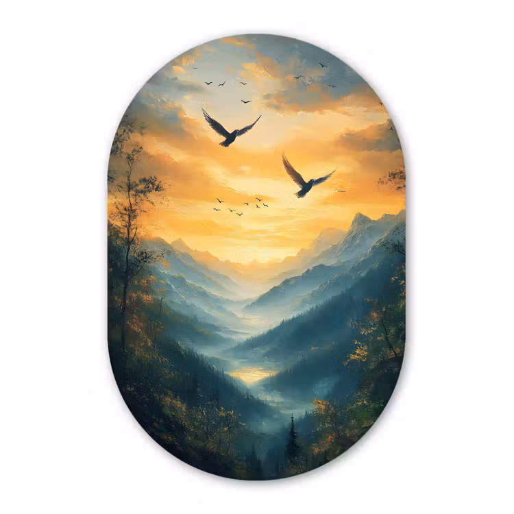 Muurovaal - aluminium - Vogels - Zon - Bomen - Groen — 1