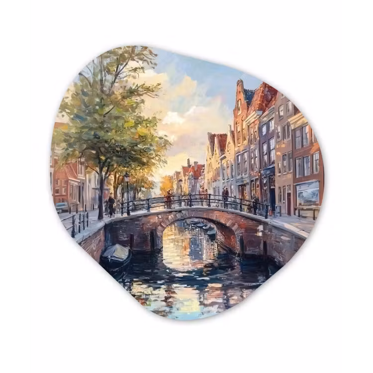 Organisch schilderij – Brug - Stad - Huizen - Boot — 1