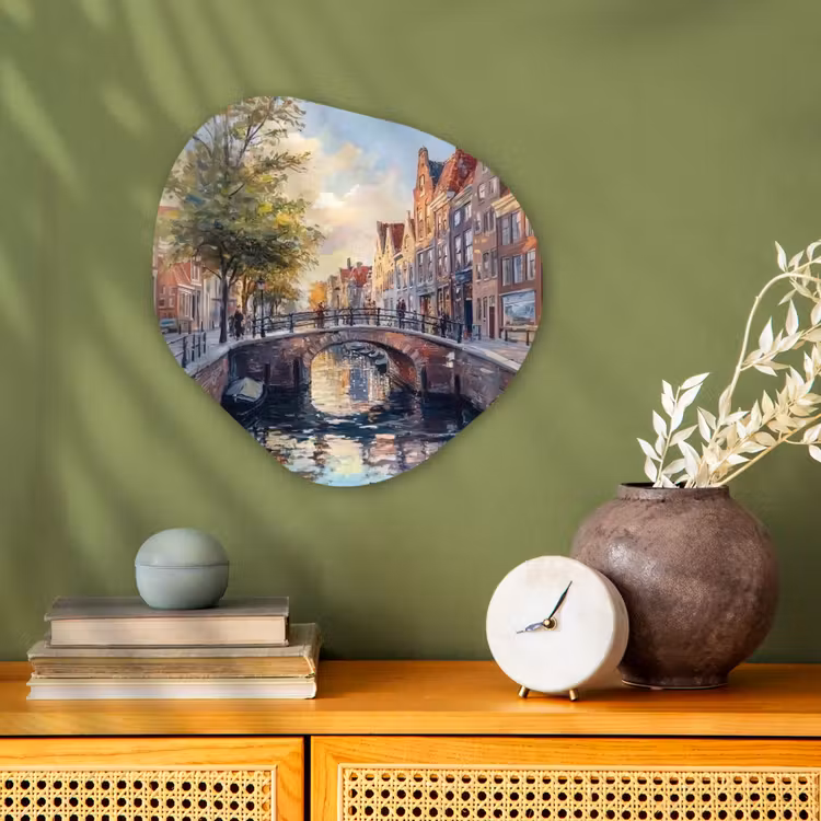 Organisch schilderij – Brug - Stad - Huizen - Boot — 2