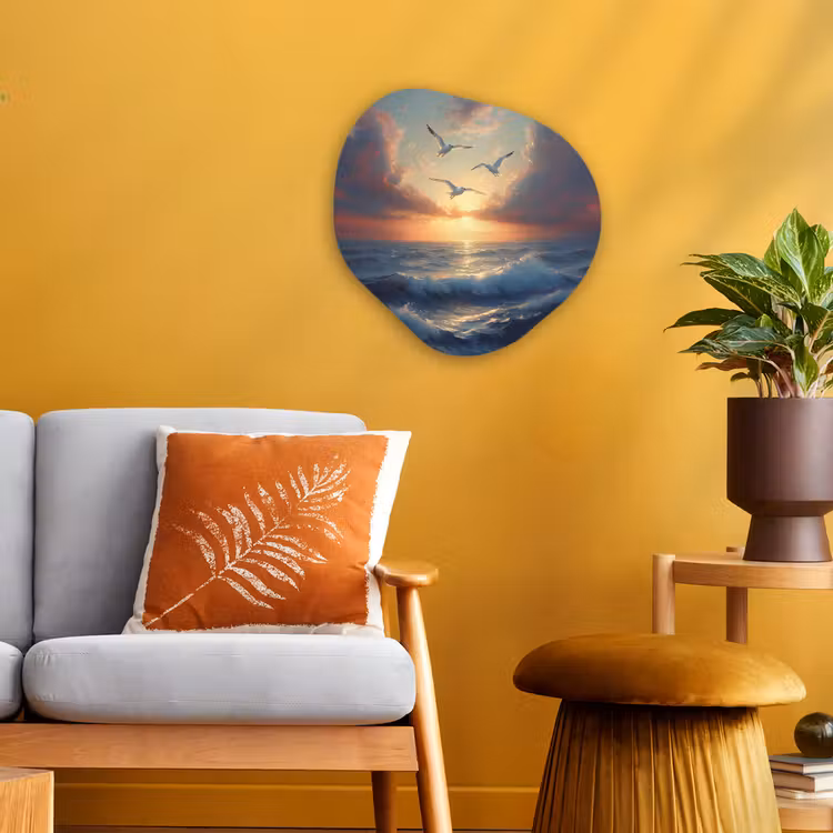 Organisch schilderij – Meeuwen - Zonsondergang - Zee - Wolken — 3