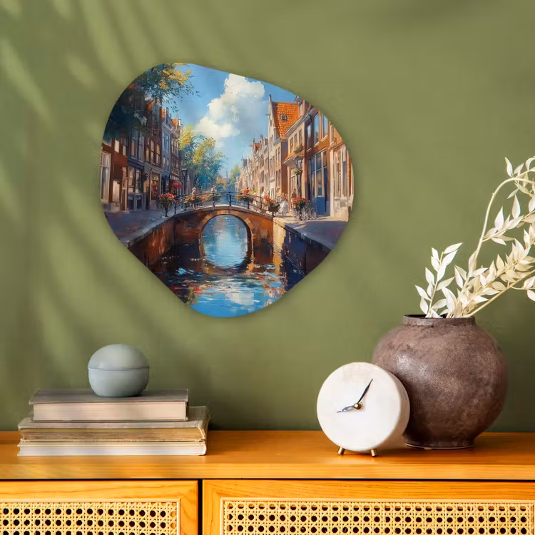 Organisch schilderij – Stad - Gracht - Zon - Fietsen — 2