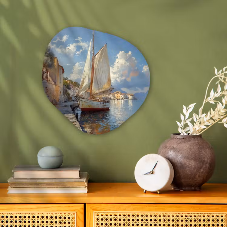 Organisch schilderij – Zeilschip - Huizen - Kade - Zee — 2