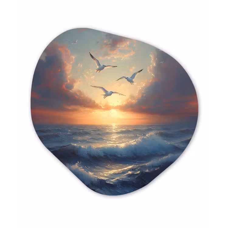Organische vorm - Aluminium - Meeuwen - Zonsondergang - Zee - Wolken — 1