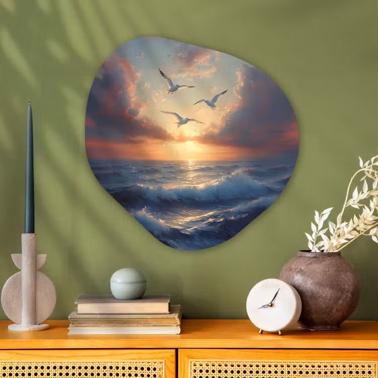 Organische vorm - Aluminium - Meeuwen - Zonsondergang - Zee - Wolken — 2