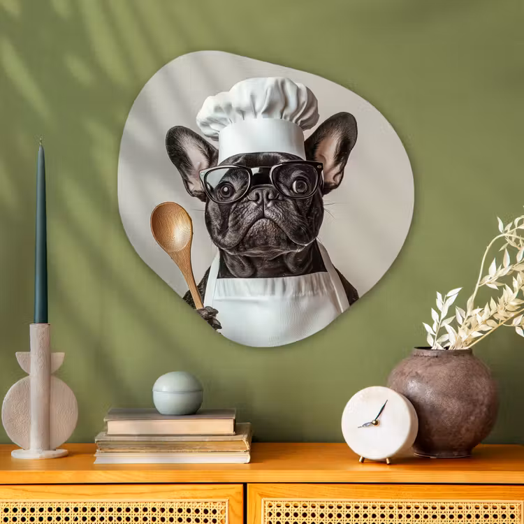 Organische vorm - schilderij - Aluminium - Franse Bulldog Als Kok — 2
