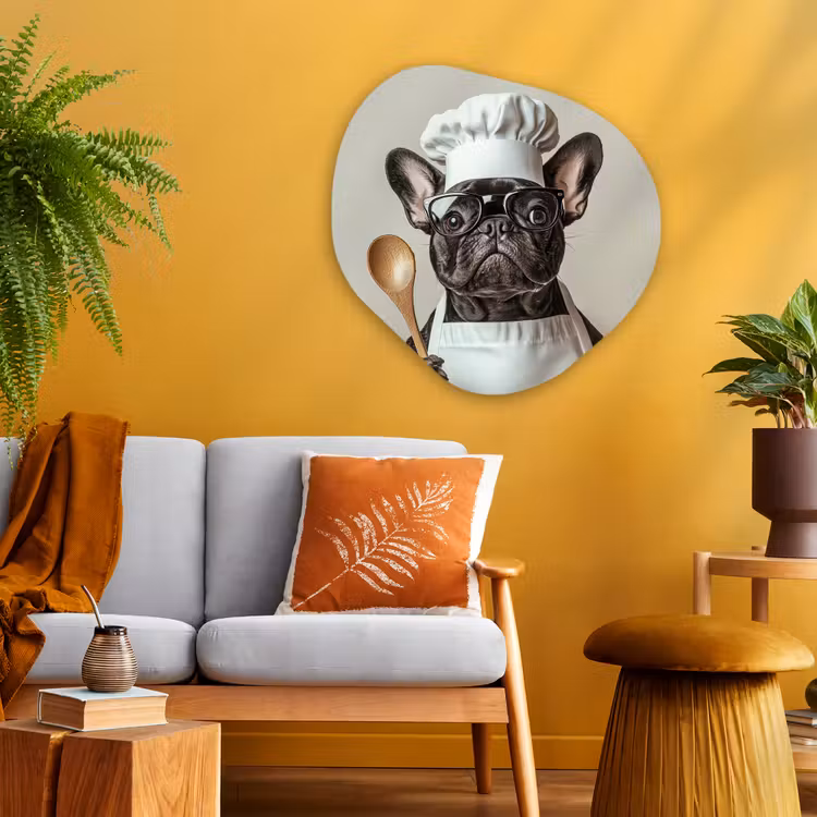 Organische vorm - schilderij - Aluminium - Franse Bulldog Als Kok — 3