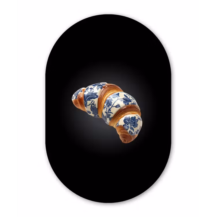 Muurovaal - aluminium - Croissant - Bloemenpatroon - Delftsblauw