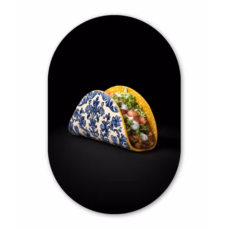 Muurovaal - aluminium - Taco - Vlees - Salade - Delftsblauw - Motief