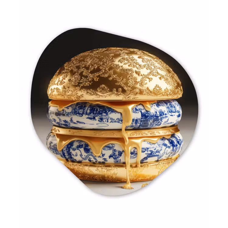 Organische vorm - schilderij - Aluminium - Delftsblauw - Goud - Burger