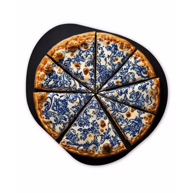 Organische vorm - schilderij - Aluminium - Pizza - Eten - Delftsblauw