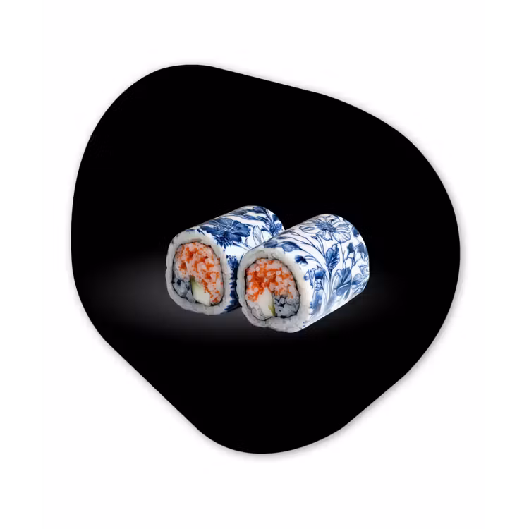 Organische vorm - schilderij - Aluminium - Sushi - Delfts blauw - Rijst - Vis - Elegant
