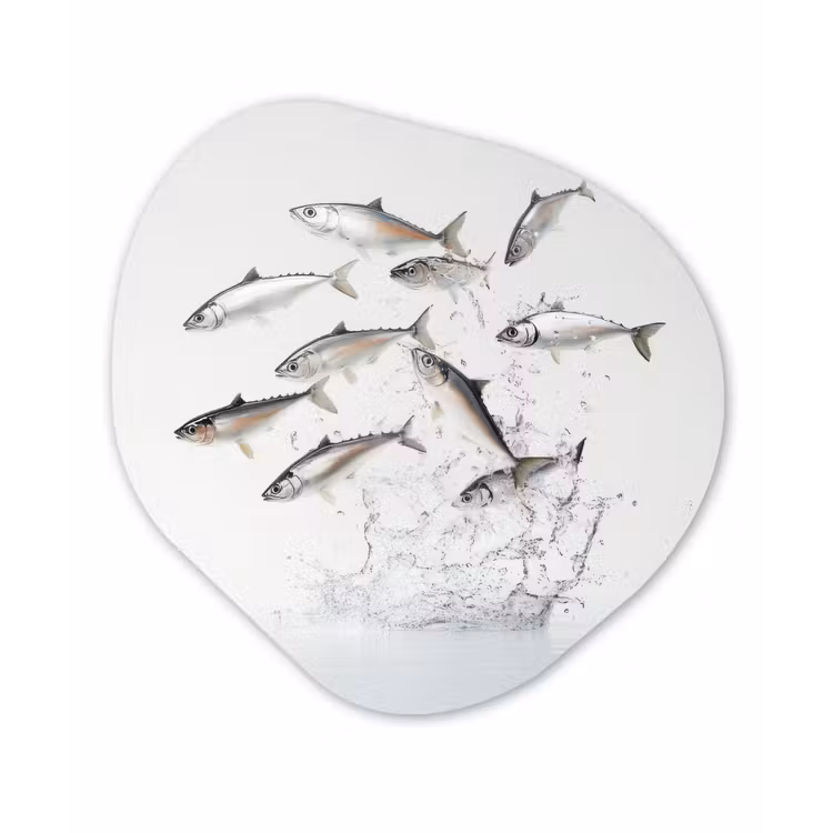 Organische vorm - schilderij - Aluminium - Vissen - Water - Wit — 1