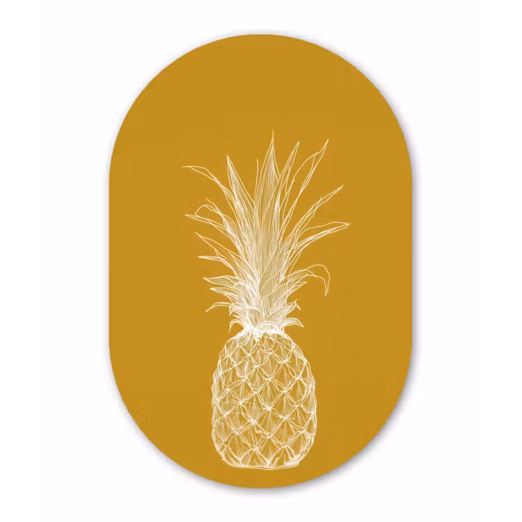 Muurovaal - aluminium - Lijnillustratie - Ananas - Bladkroon - Okergeel — 1