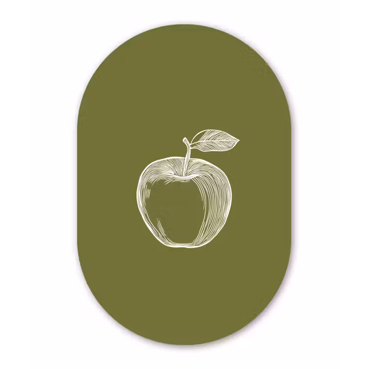 Muurovaal - aluminium - Lijntekening - Appel - Olijfgroen - Blaadje — 1