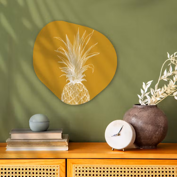 Organisch schilderij – Lijnillustratie - Ananas - Bladkroon - Okergeel — 2