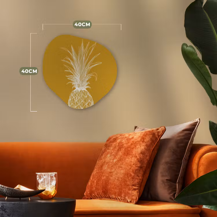 Organisch schilderij – Lijnillustratie - Ananas - Bladkroon - Okergeel — 4
