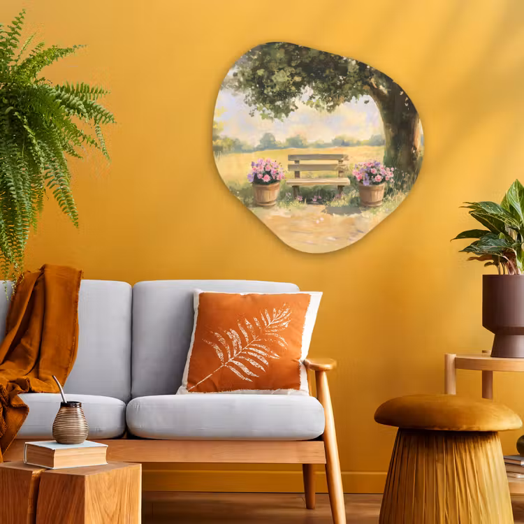 Organische vorm - schilderij - Aluminium - Houten bankje - Bloempotten - Landschap — 3