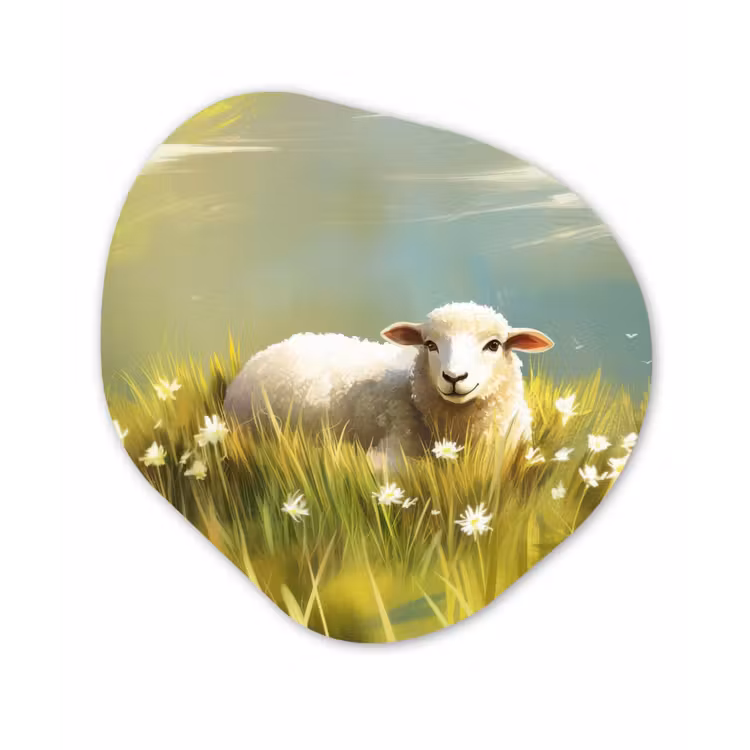 Organische vorm - schilderij - Aluminium - Schaap - Weide - Groen — 1