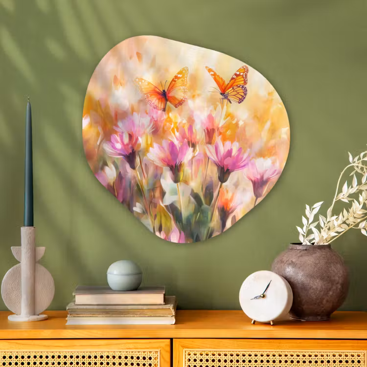 Organische vorm - schilderij - Aluminium - Vlinders - Oranje - Bloemen — 2