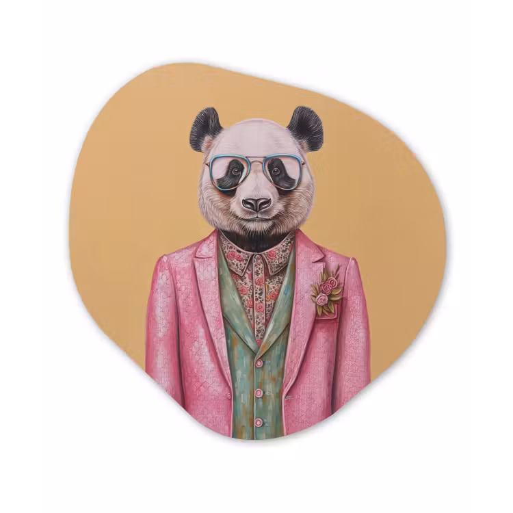 Organische vorm - schilderij - Aluminium - Panda - Pak - Zonnebril - Blauw — 1
