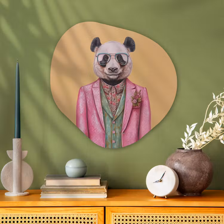 Organische vorm - schilderij - Aluminium - Panda - Pak - Zonnebril - Blauw — 2